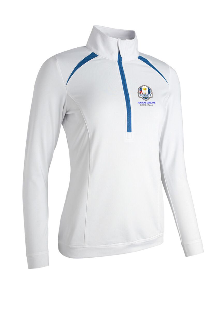 Ladies Zip Neck Shoulder Panelled Performance Fleece Golf Midlayer White/Ocean - Medium - Sunderland