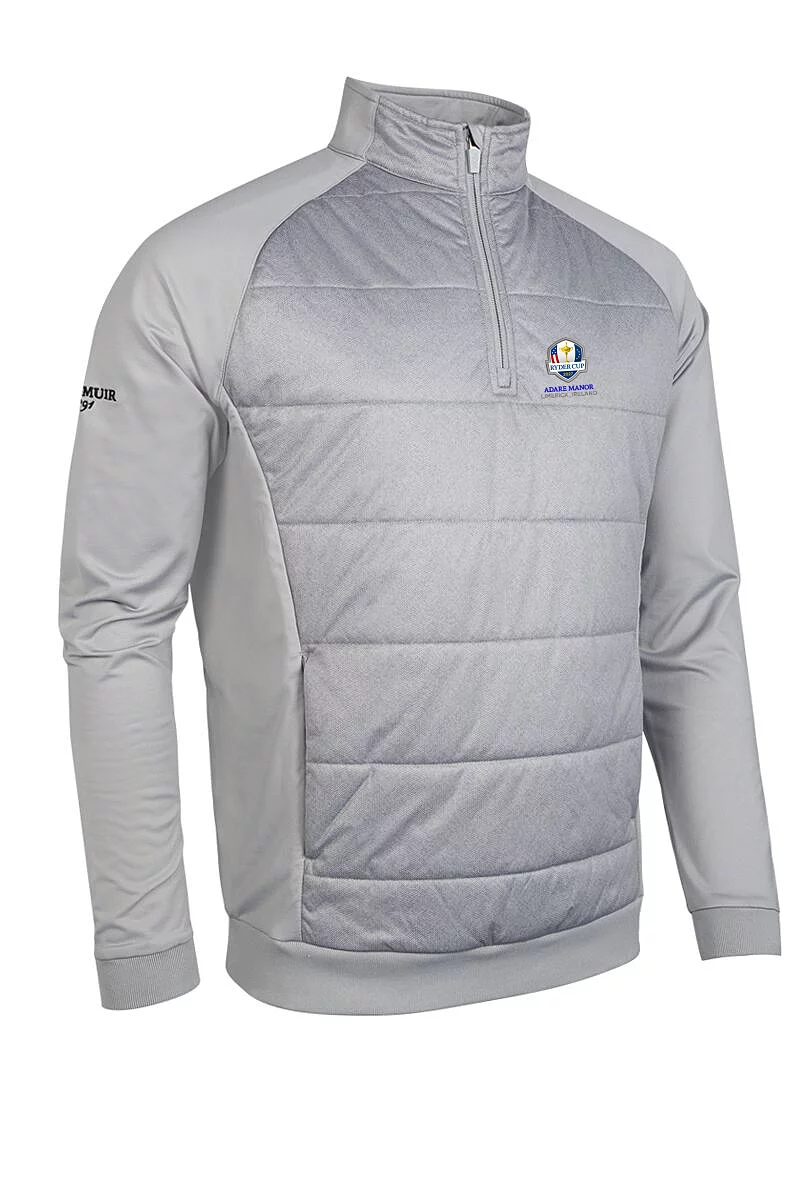 Official Ryder Cup 2027 Mens Quarter Zip Performance Hybrid Midweight Golf Midlayer Light Grey Herringbone S