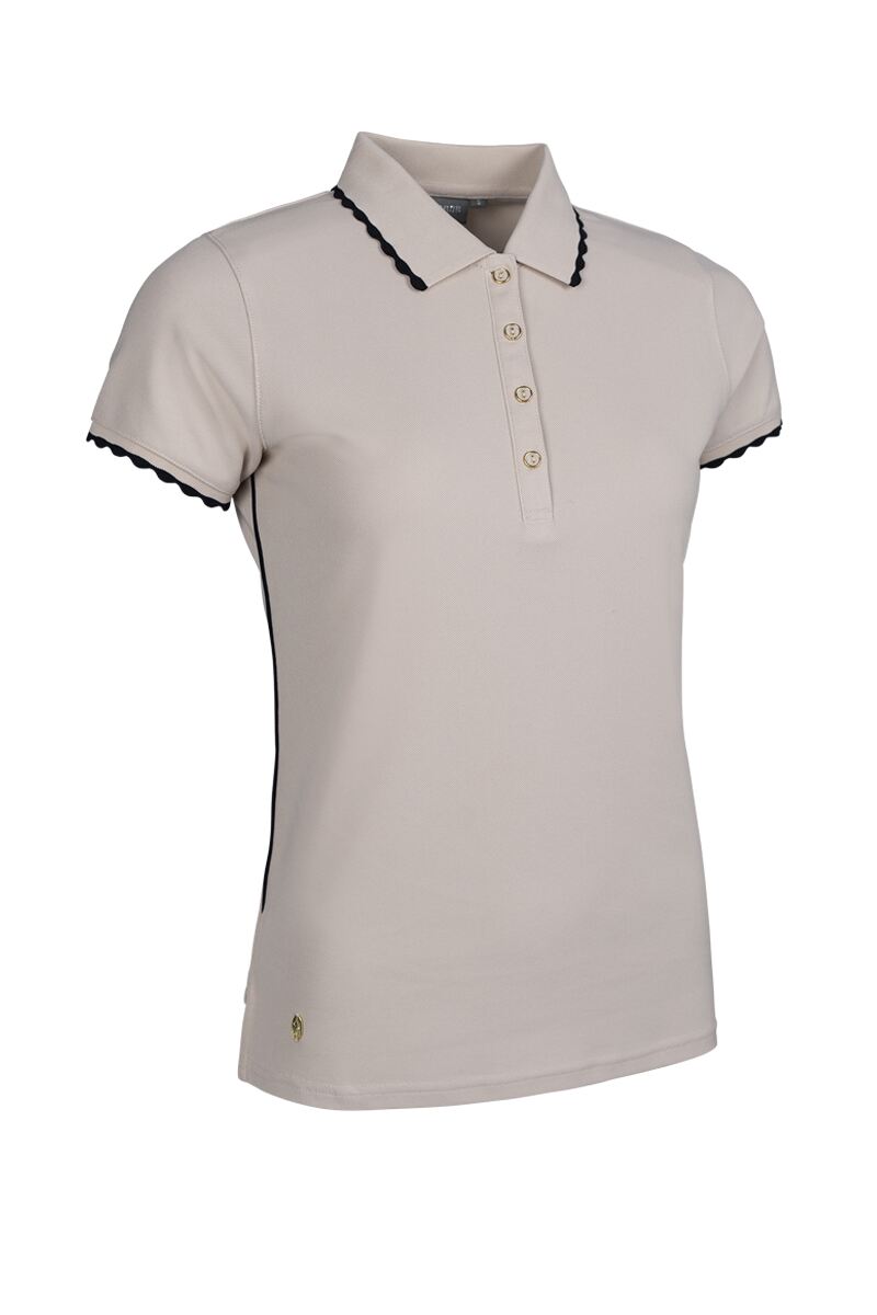 Ladies Contrast Scalloped Tipping Performance Pique Golf Shirt