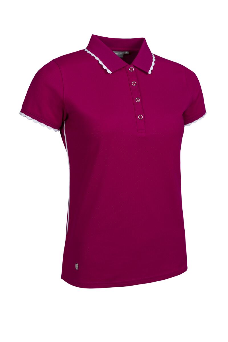Ladies Contrast Scalloped Tipping Performance Pique Golf Shirt