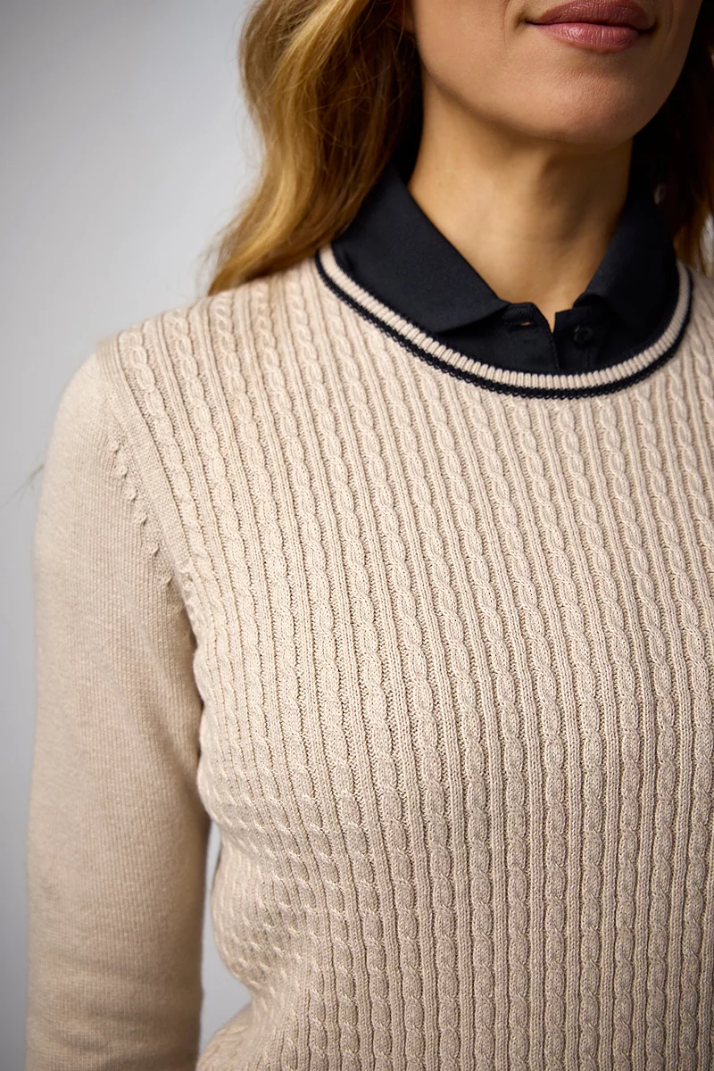 Ladies Crew Neck Micro Cable Midweight Merino Golf Sweater