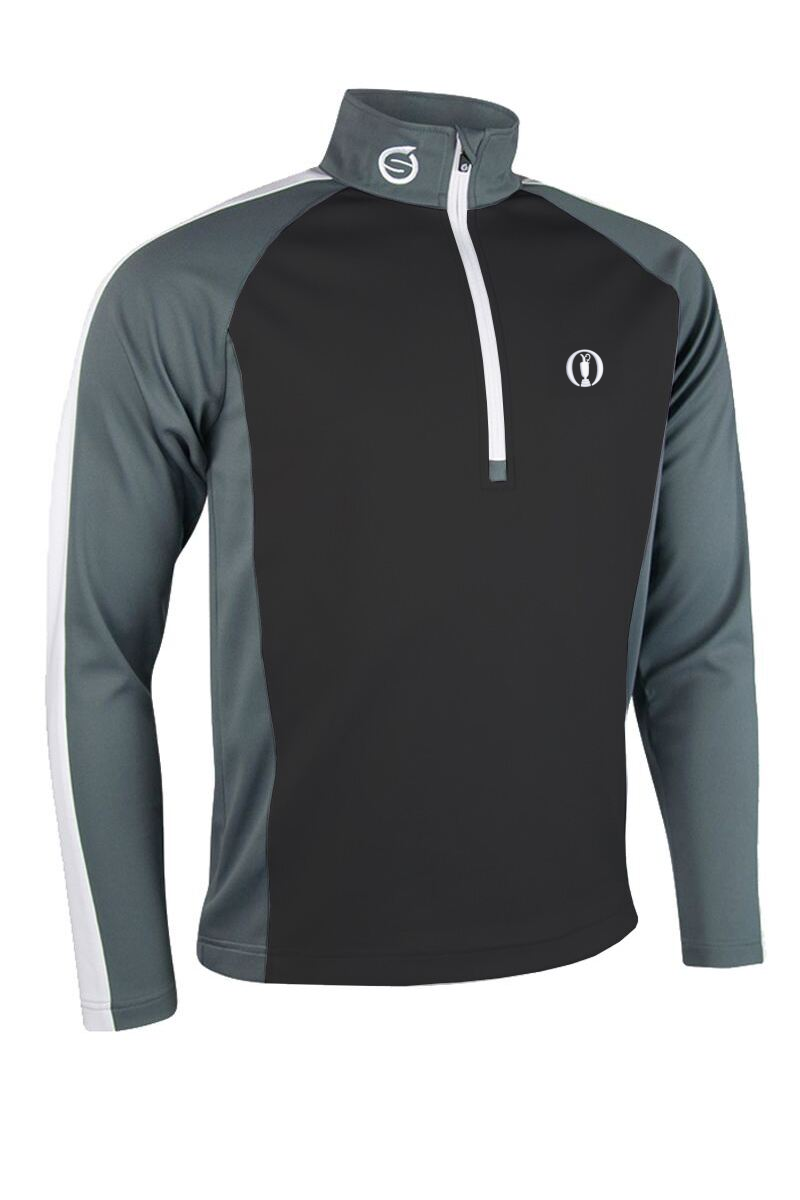 The Open Mens Quarter Zip Raglan Panelled Showerproof Golf Midlayer Black/Gunmetal/White S