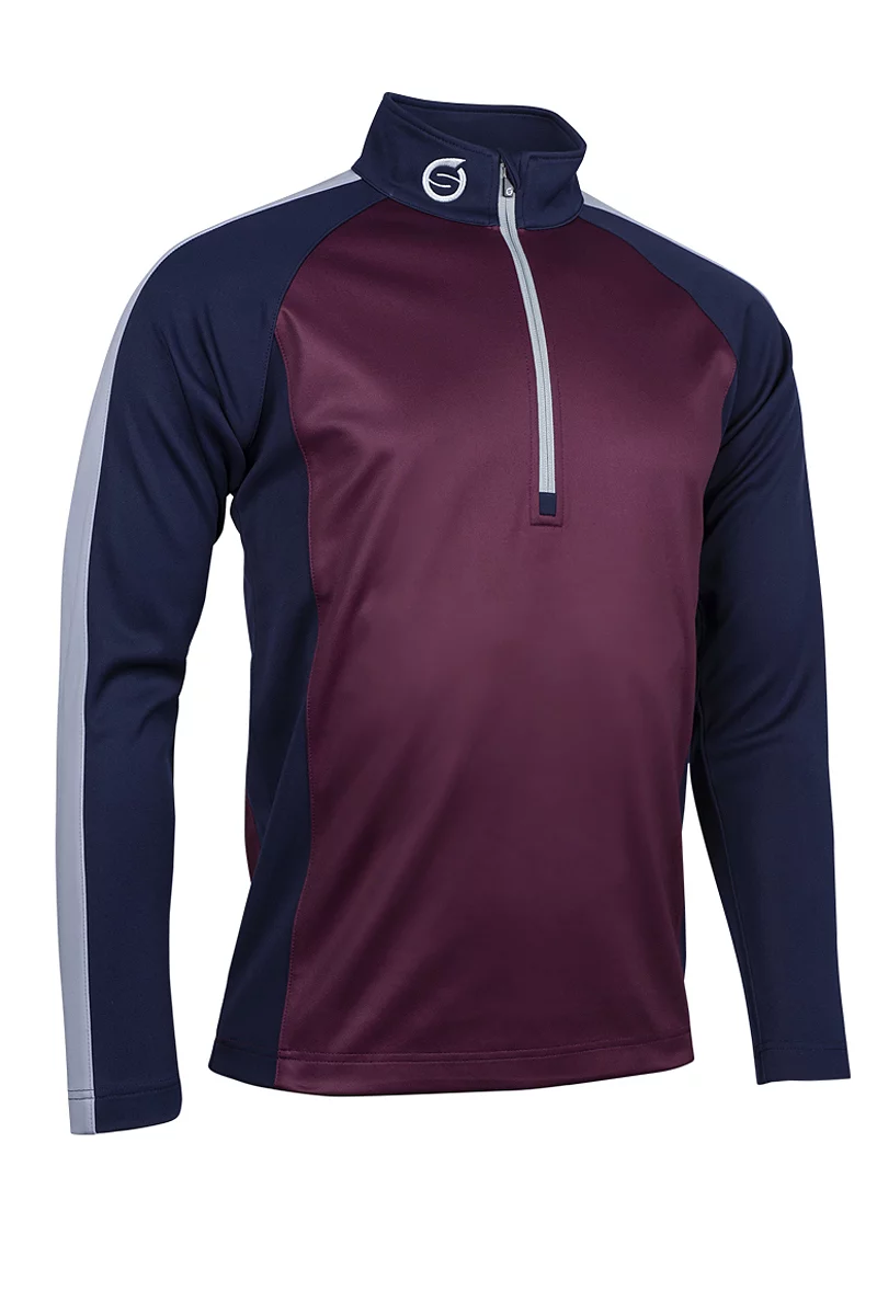 Mens Quarter Zip Raglan Panelled Showerproof Golf Midlayer Sale Mulberry/Navy/Silver S