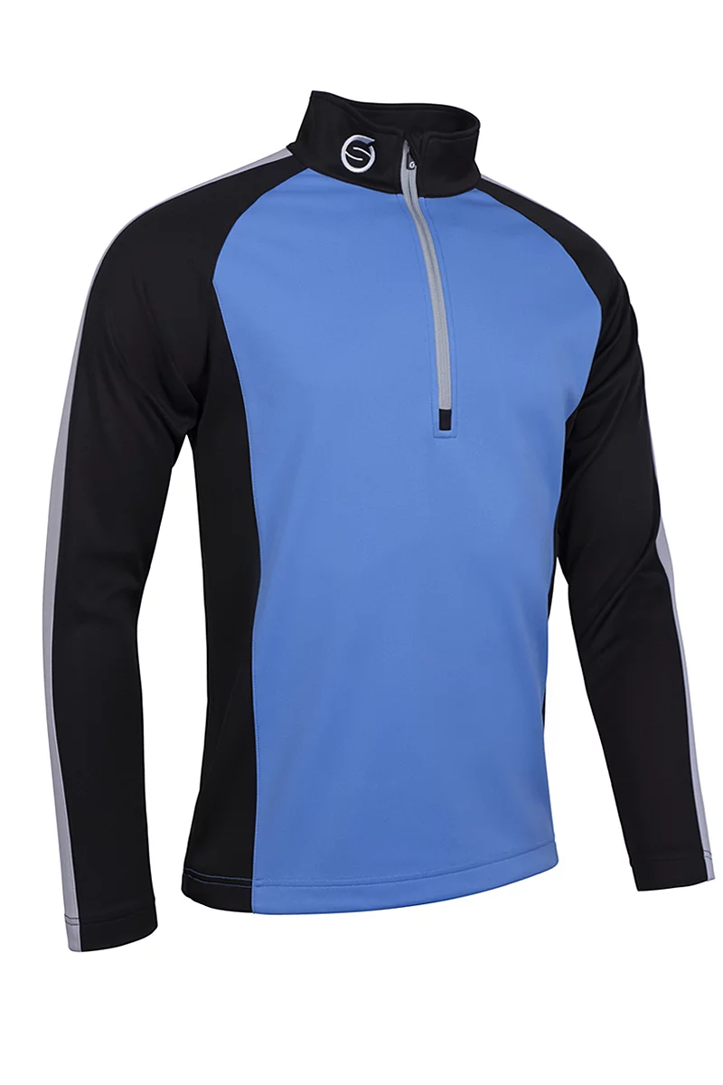 Mens Quarter Zip Raglan Panelled Showerproof Golf Midlayer Sale Ocean/Black/Silver M