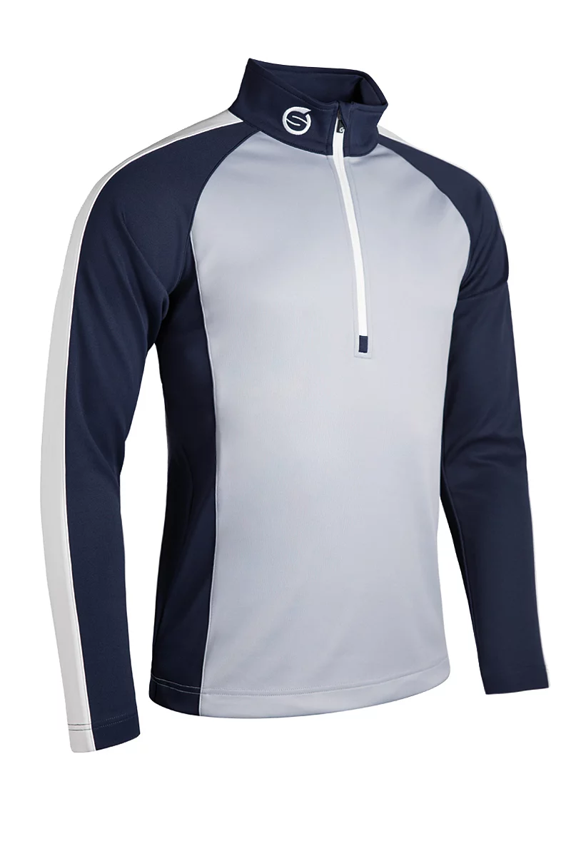 Mens Quarter Zip Raglan Panelled Showerproof Golf Midlayer Sale Silver/Navy/White M