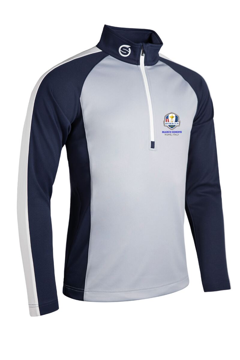 Official Ryder Cup 2025 Mens Quarter Zip Raglan Panelled Showerproof Golf Midlayer Silver/Navy/White XXL