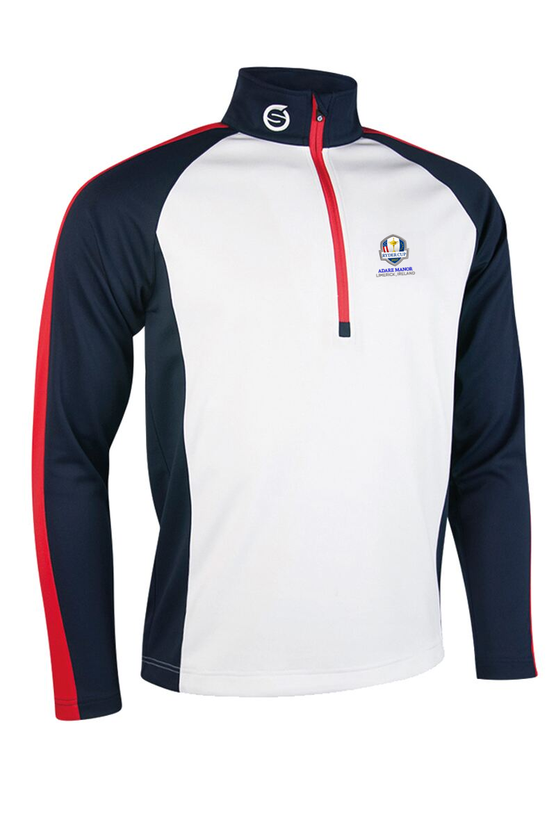 Official Ryder Cup 2027 Mens Quarter Zip Raglan Panelled Showerproof Golf Midlayer