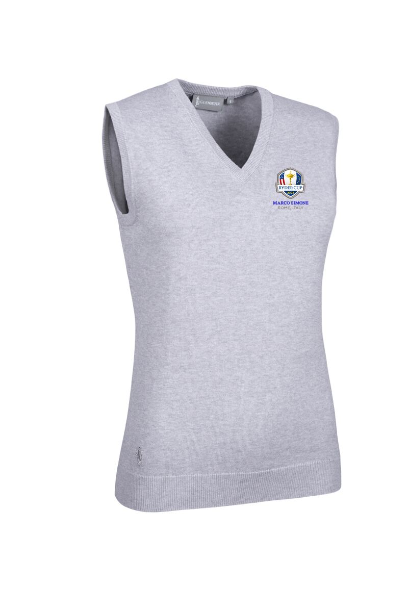 Official Ryder Cup 2025 Ladies V Neck Cotton Golf Slipover Light Grey Marl S