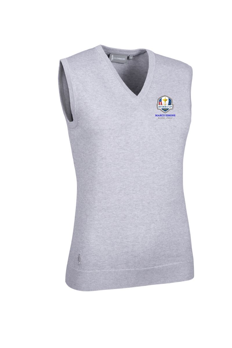 Official Ryder Cup 2025 Ladies V Neck Cotton Golf Slipover Light Grey Marl XL