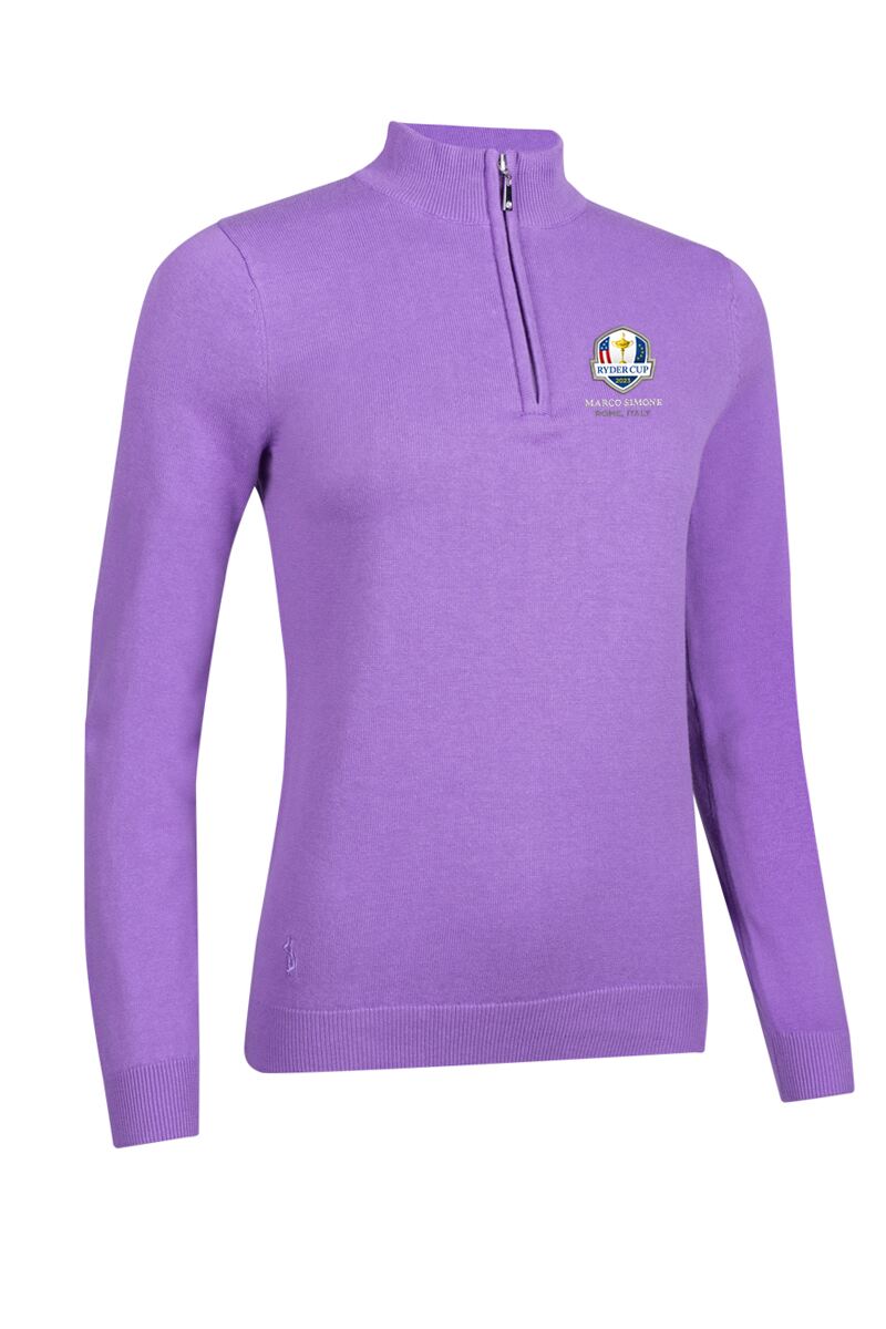 Official Ryder Cup 2025 Ladies Quarter Zip Cotton Golf Sweater Amethyst M