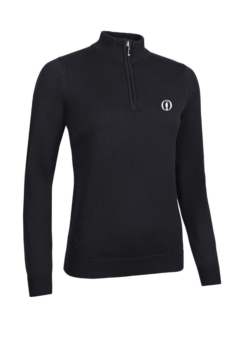 The Open Ladies Quarter Zip Cotton Golf Sweater Black S