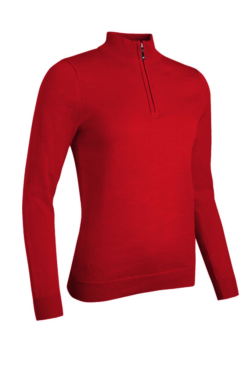 Ladies Quarter Zip Lightweight Cotton Golf Sweater Garnet L