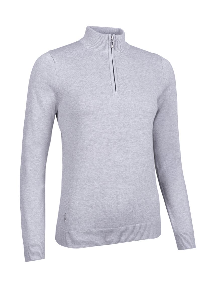 Ladies Quarter Zip Lightweight Cotton Golf Sweater Light Grey Marl XL