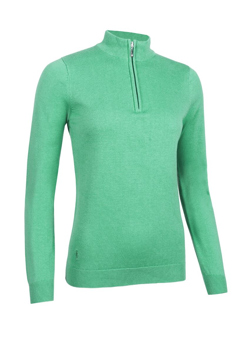 Ladies Quarter Zip Lightweight Cotton Golf Sweater Marine Green L