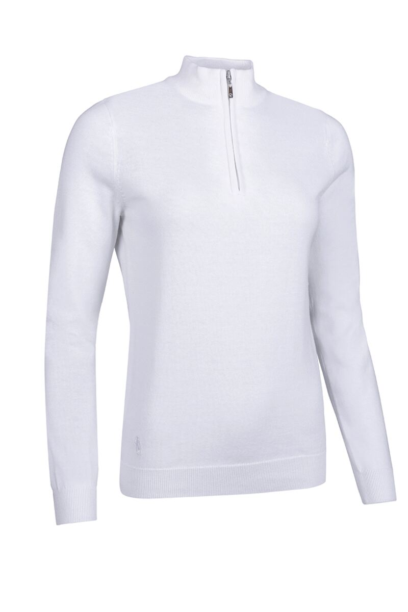 Ladies Quarter Zip Lightweight Cotton Golf Sweater White XXL