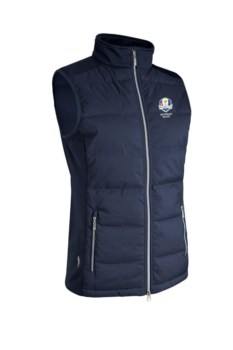 Official Ryder Cup 2025 Ladies Zip Front Bonded Padded Down Golf Gilet Navy S