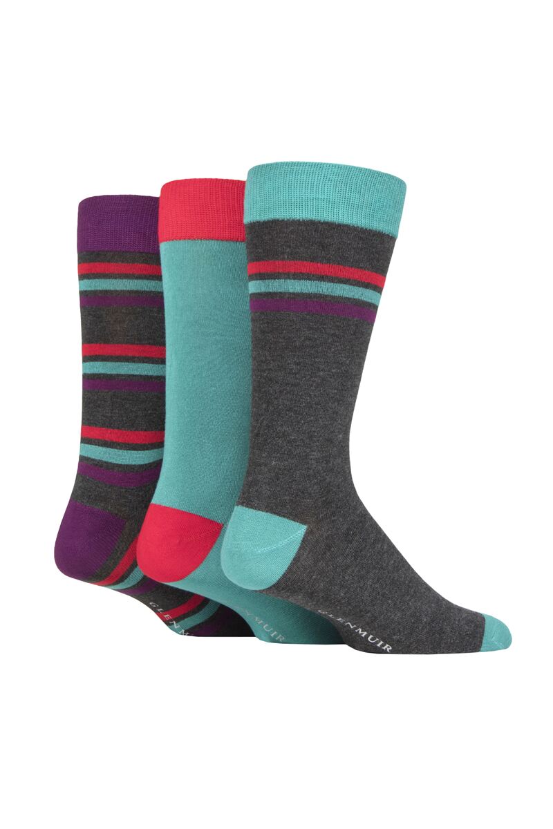 Mens 3 Pair Striped Bamboo Socks Gift Box Charcoal/Red 7-11