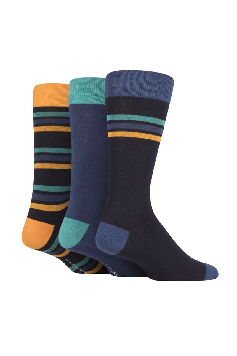 Mens 3 Pair Striped Bamboo Socks Gift Box Navy/Orange 7-11