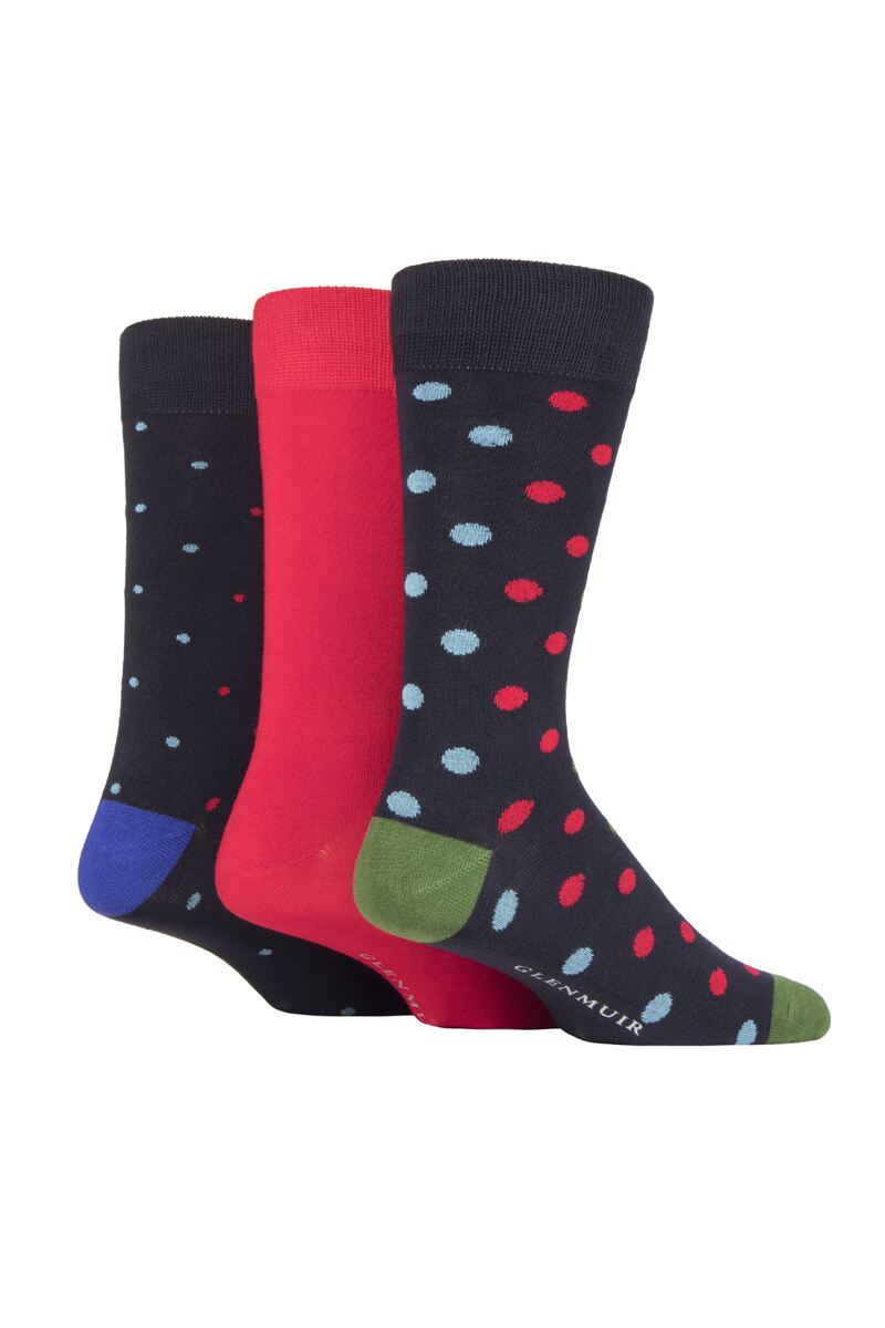 Mens 3 Pair Spotted Bamboo Socks Gift Box Navy/Red 7-11