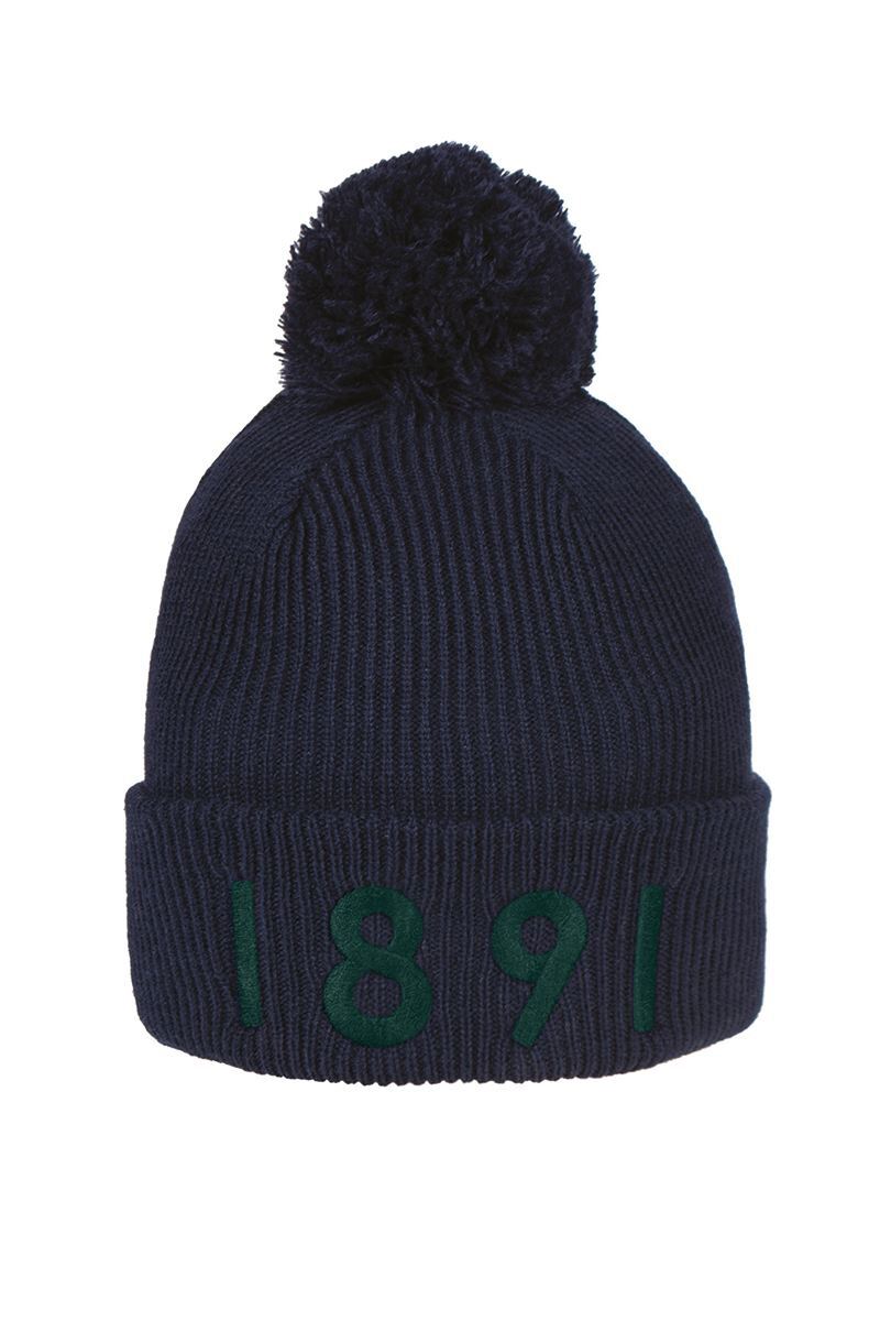 Mens And Ladies Thermal Lined Turn Up Rib Merino 1891 Heritage Bobble Hat Navy/Bottle One Size
