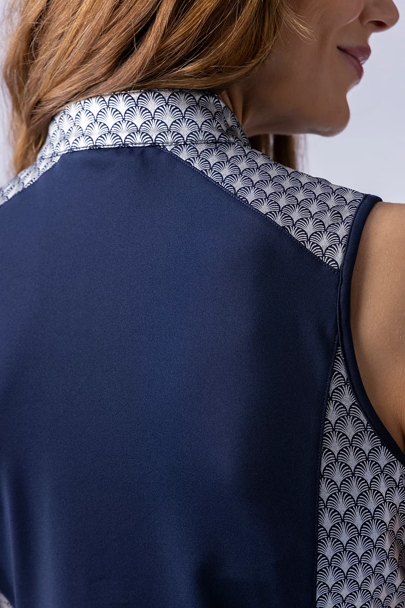 Ladies Printed Panel Zip Collar Sleeveless Performance Golf Shirt Sale Ladies Printed Panel Zip Collar Sleeveless Performance Golf Shirt Sale
