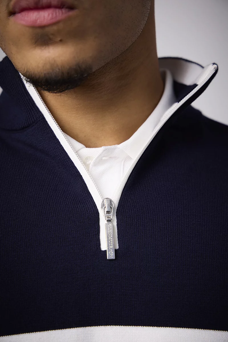 Mens Quarter Zip Colour Block Cotton Lightweight Golf Sweater