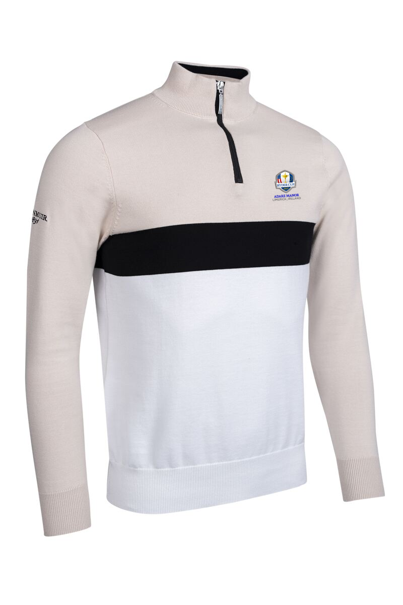 Official Ryder Cup 2027 Mens Quarter Zip Colour Block Cotton Lightweight Golf Sweater