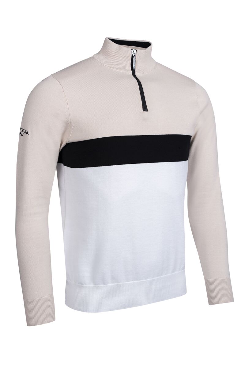 Mens Quarter Zip Colour Block Cotton Lightweight Golf Sweater