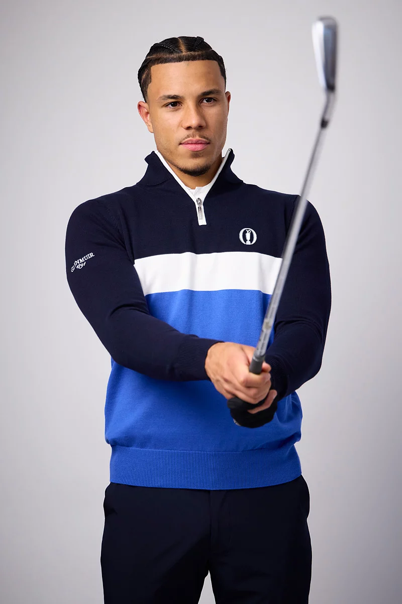 The Open Mens Quarter Zip Colour Block Cotton Lightweight Golf Sweater