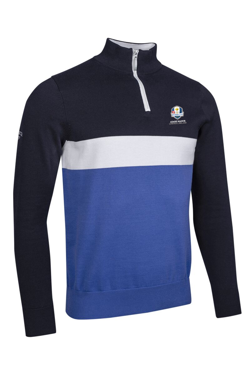 Official Ryder Cup 2027 Mens Quarter Zip Colour Block Cotton Lightweight Golf Sweater