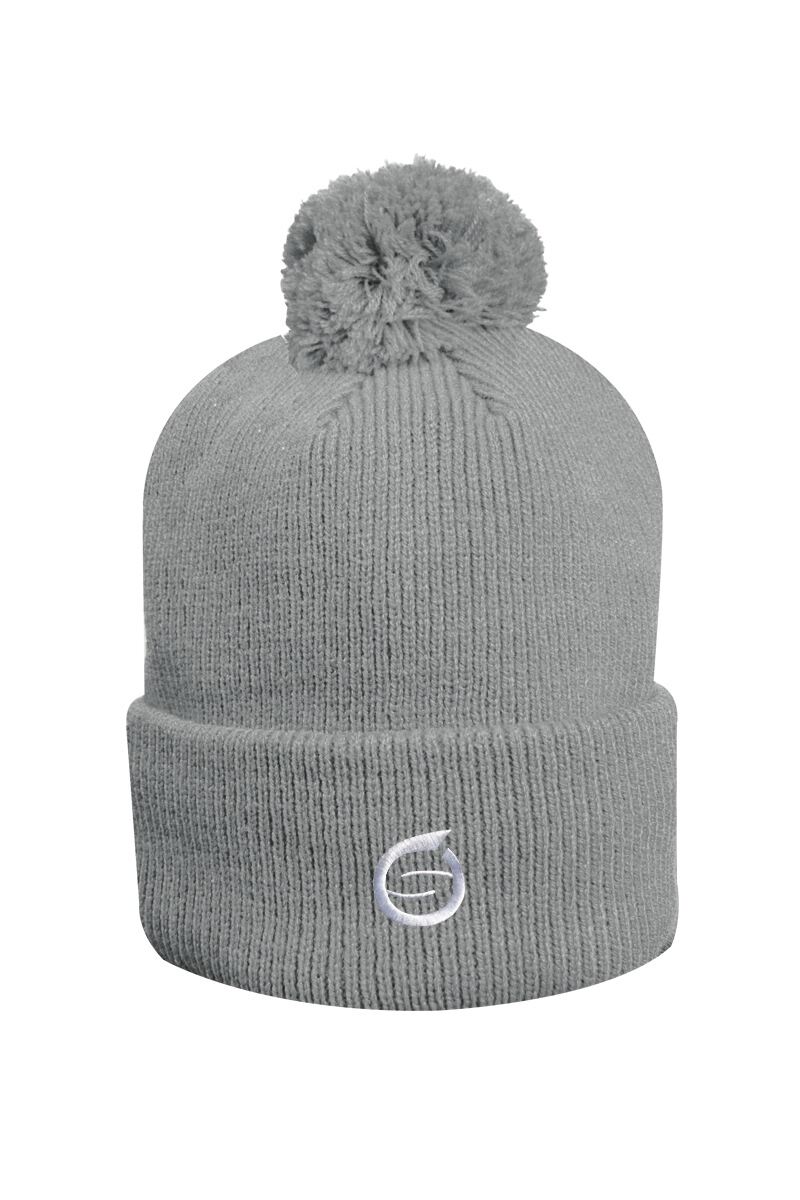 Mens And Ladies Embroidered Thermal Lined Merino Golf Bobble Hat Mid Grey Marl One Size