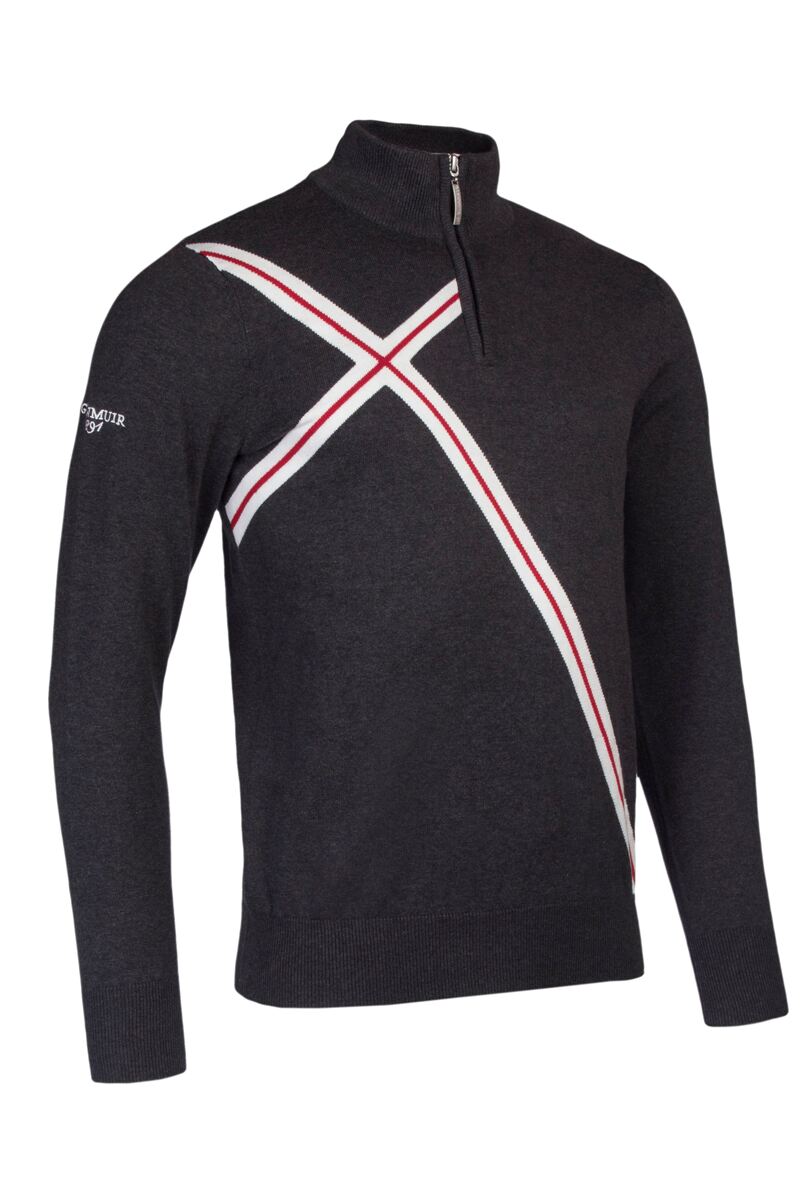 Mens Quarter Zip Abstract Cross Cotton Lightweight Golf Sweater