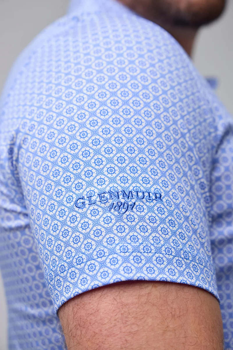 Mens Ship Helm Print Mercerised Cotton Golf Shirt Mens Ship Helm Print Mercerised Cotton Golf Shirt