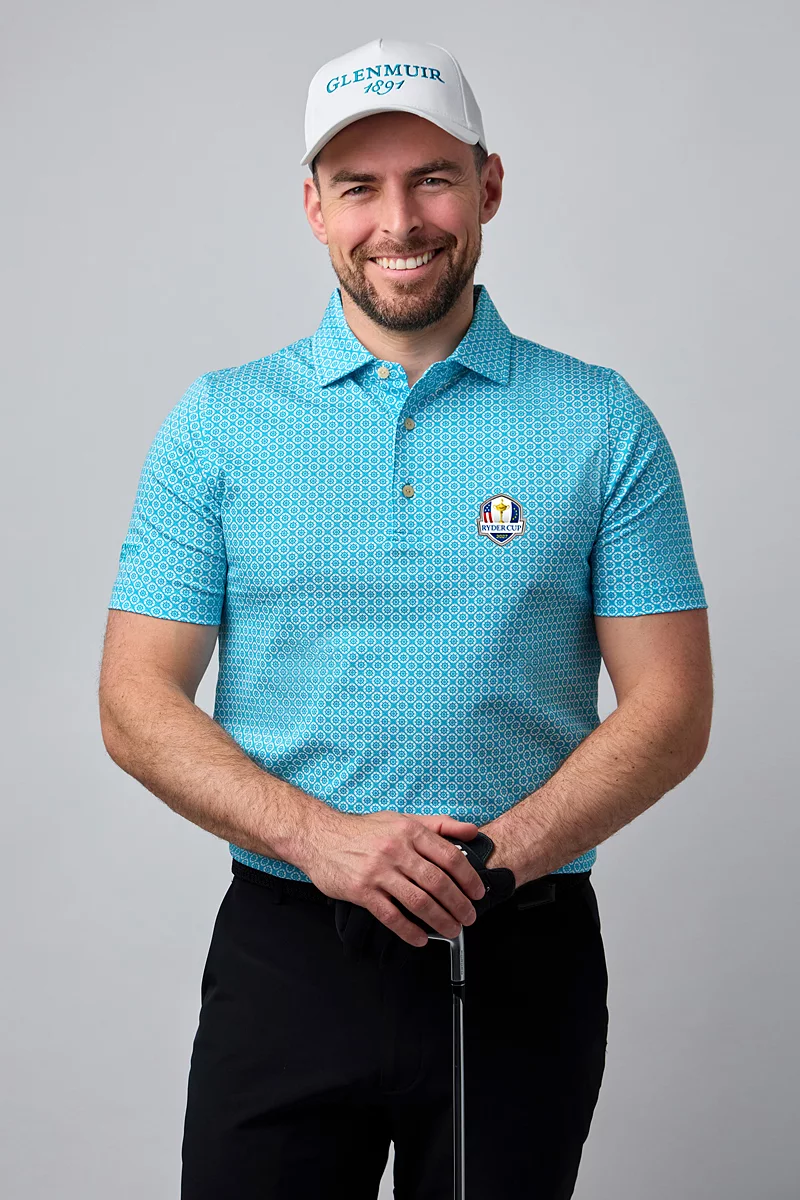 Official Ryder Cup 2027 Mens Ship Helm Print Mercerised Cotton Golf Shirt Official Ryder Cup 2027 Mens Ship Helm Print Mercerised Cotton Golf Shirt