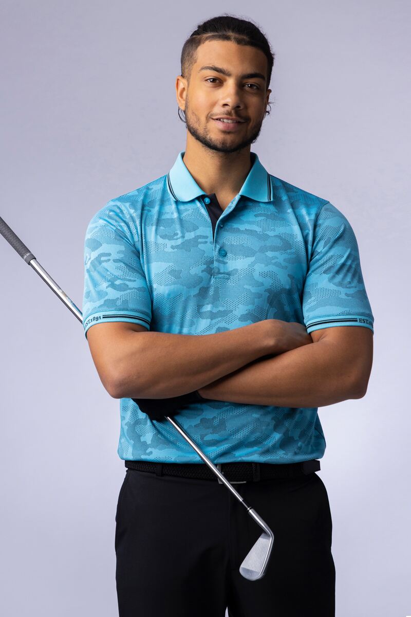 g.BRODY Mens Camo Jacquard Collar and Cuffs Performance Golf Polo Shirt