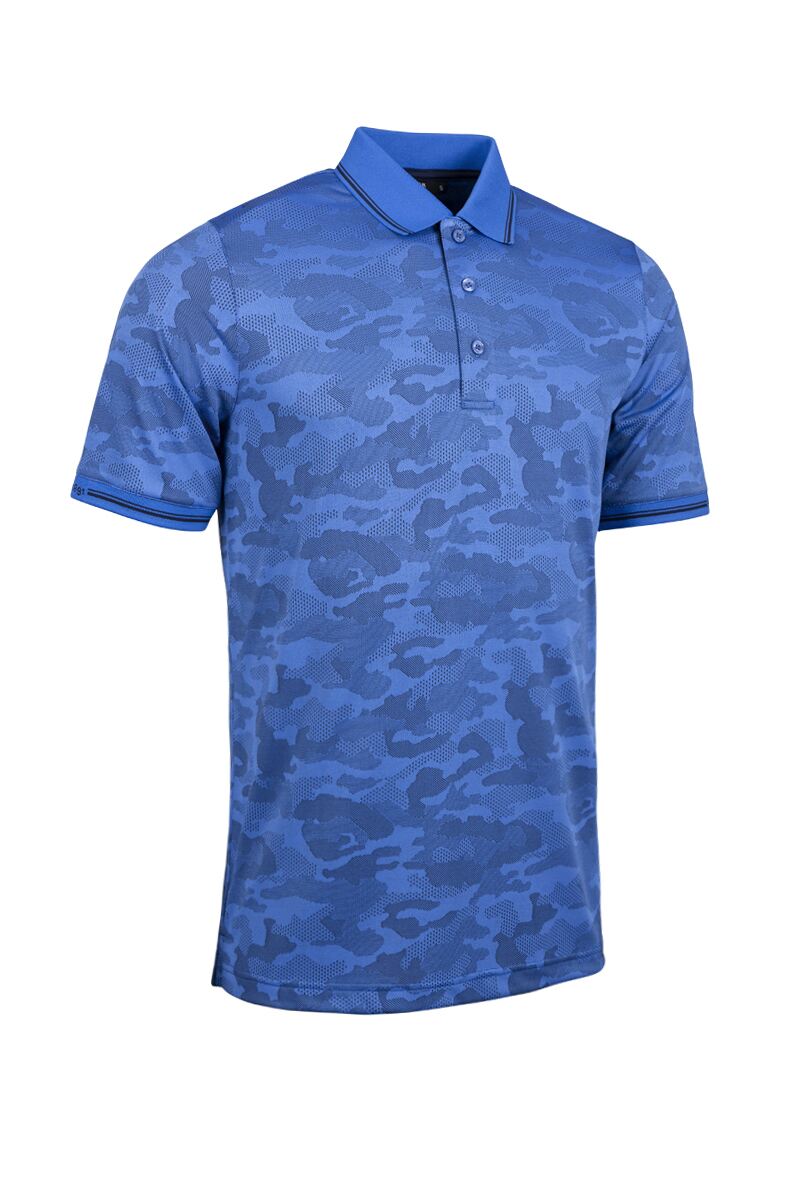 Mens Camo Jacquard Collar and Cuffs Performance Golf Polo Shirt Sale Tahiti/Navy S