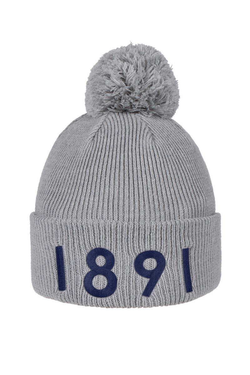 Mens And Ladies Thermal Lined Turn Up Rib Merino 1891 Heritage Bobble Hat Mid Grey Marl/Navy One Size