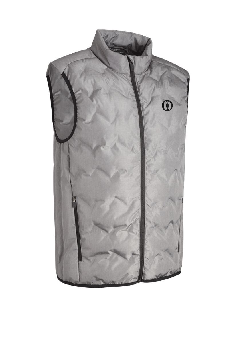 The Open Mens Zip Front Padded Bonded Down Golf Gilet Mid Grey Marl/Black L