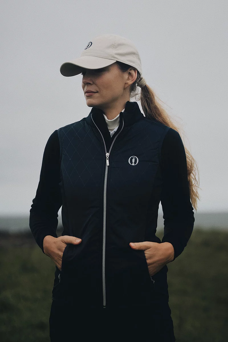 The Open Ladies Full Zip Faux Fur Lined Padded Golf Gilet