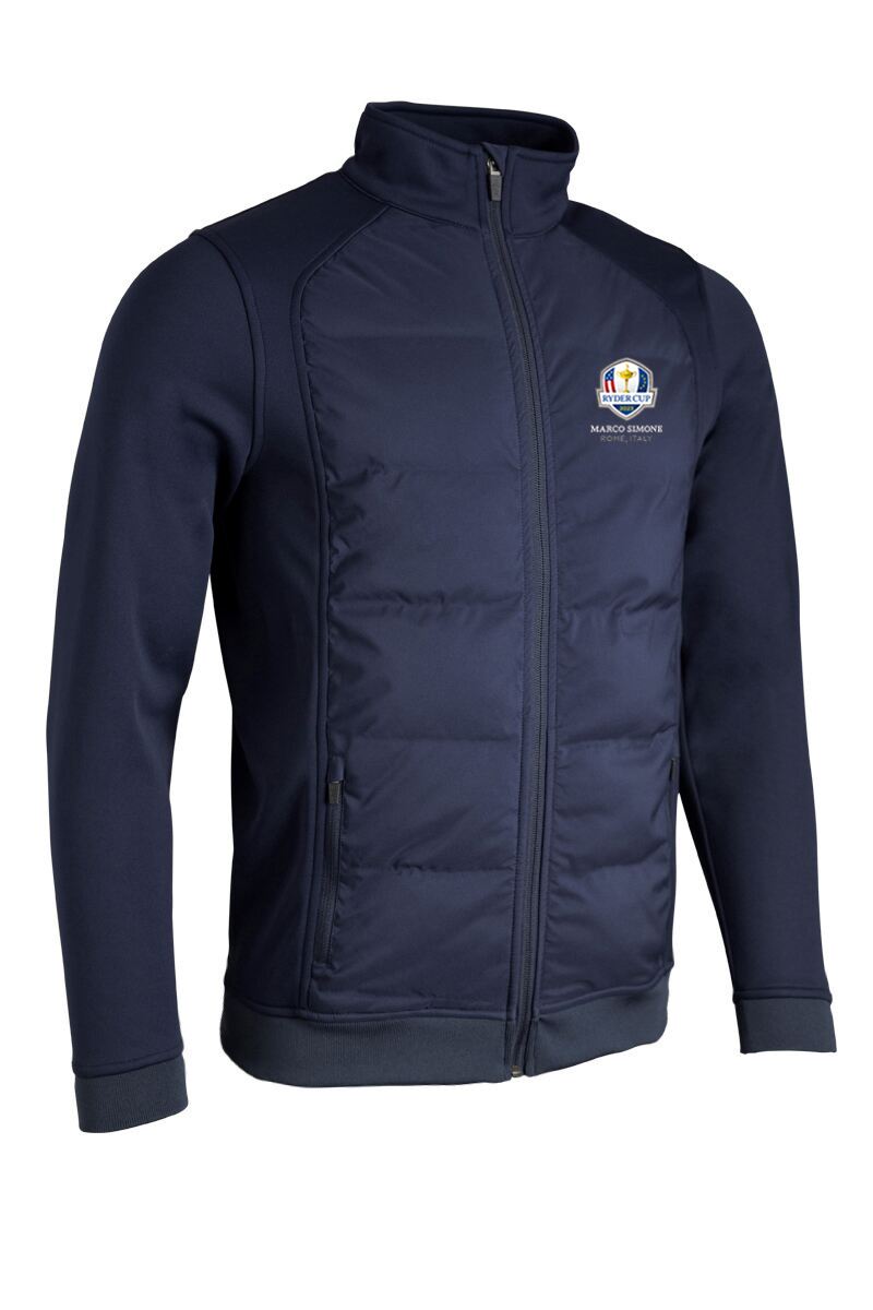 Official Ryder Cup 2025 Mens Zip Front Padded Bonded Hybrid Down Golf Jacket Navy/White S