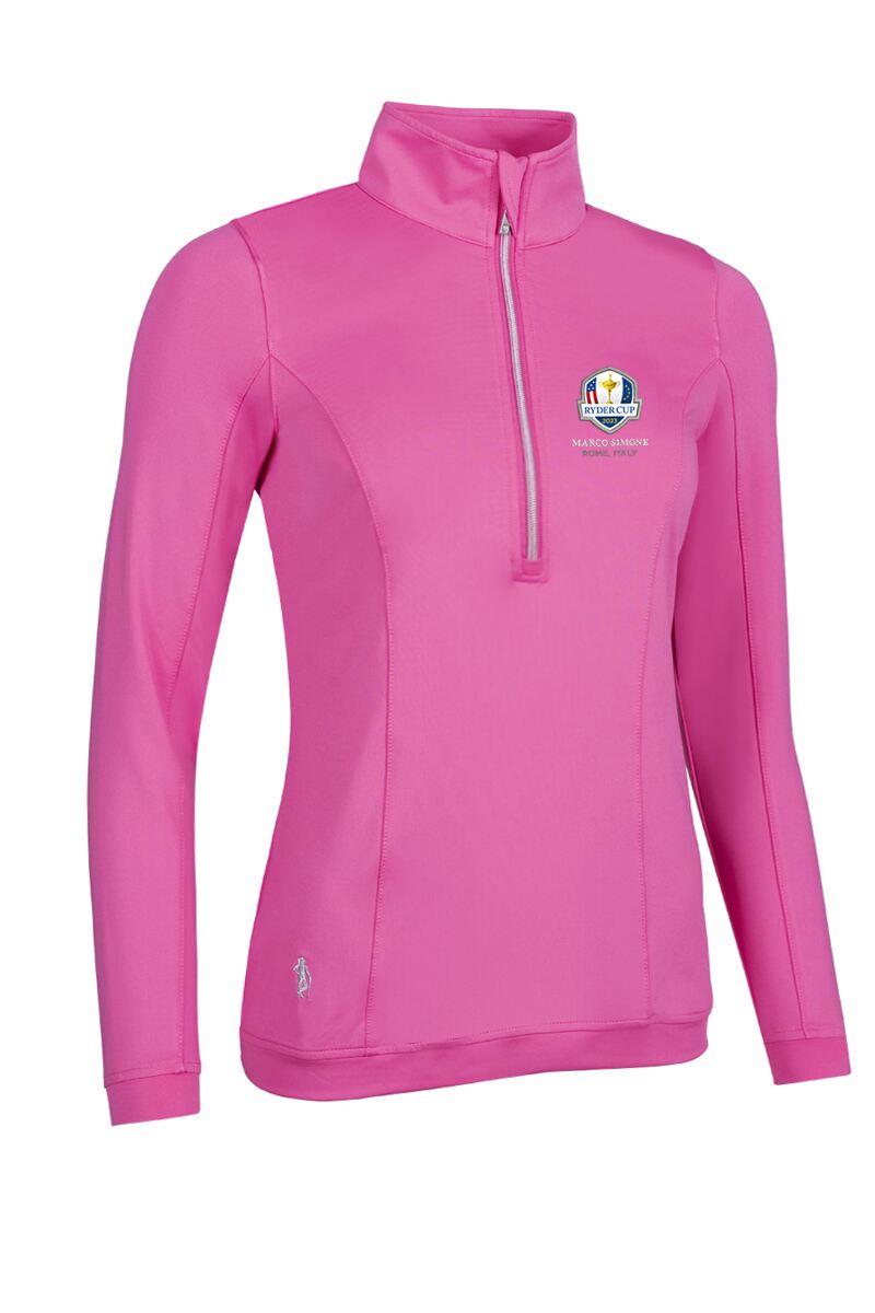 Official Ryder Cup 2025 Ladies Quarter Zip Shaped Panel Performance Golf Midlayer Hot Pink S