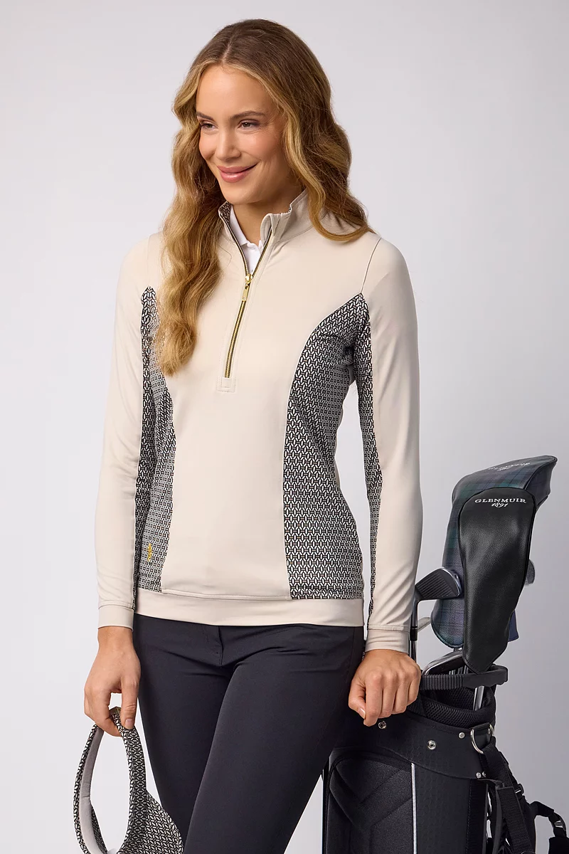 Ladies Quarter Zip Lightweight Shaped Panel Performance Golf Midlayer