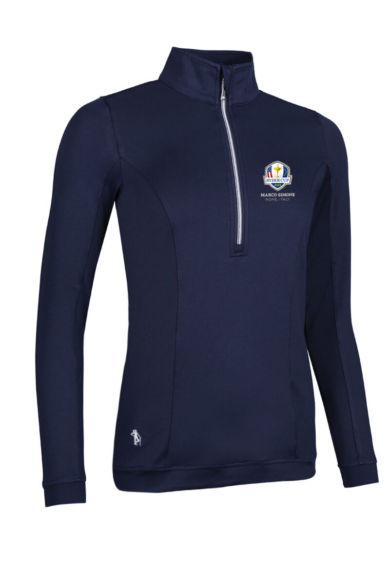 Official Ryder Cup 2025 Ladies Quarter Zip Shaped Panel Performance Golf Midlayer Navy XL