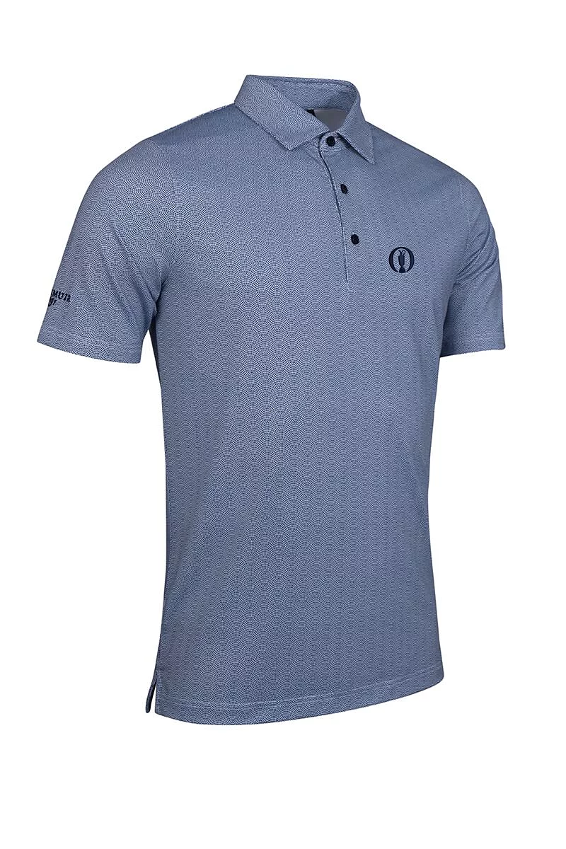 Official Ryder Cup 2027 Mens Micro Fan Print Performance Golf Shirt White/Navy XL