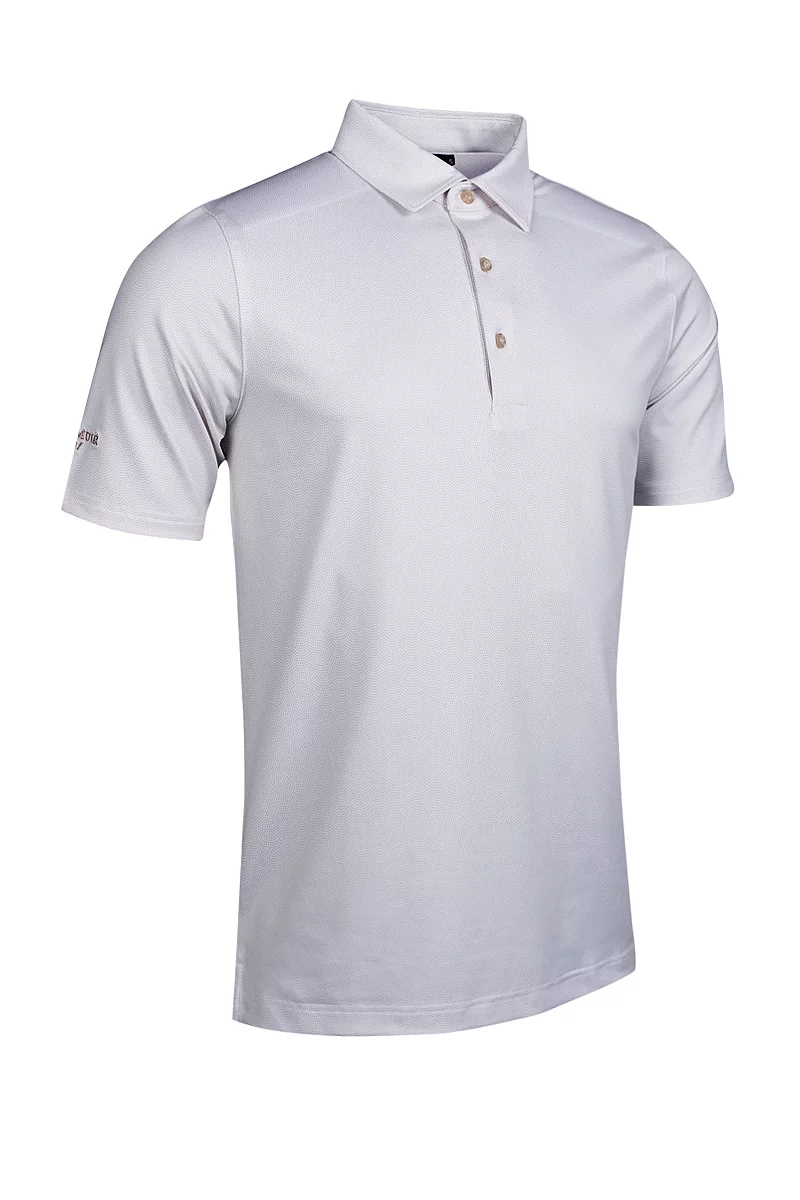Official Ryder Cup 2027 Mens Micro Fan Print Performance Golf Shirt White/Linen S