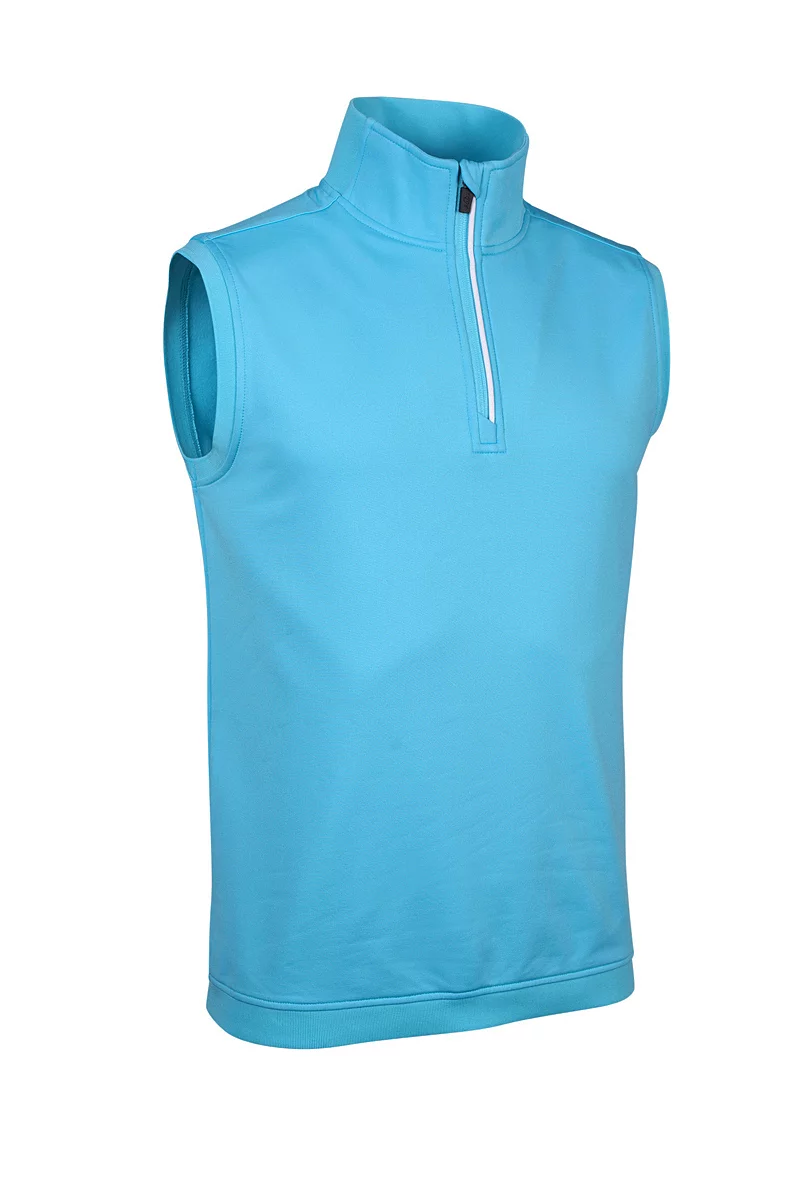 Mens Quarter Zip Contrast Rib Sleeveless Performance Midweight Golf Midlayer Sale Aqua/White L