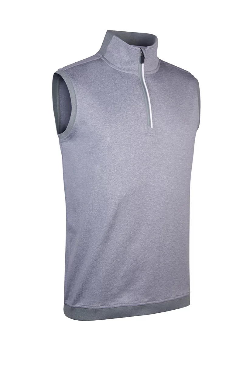 Mens Quarter Zip Contrast Rib Sleeveless Performance Midweight Golf Midlayer Sale Light Grey Marl/White XXL