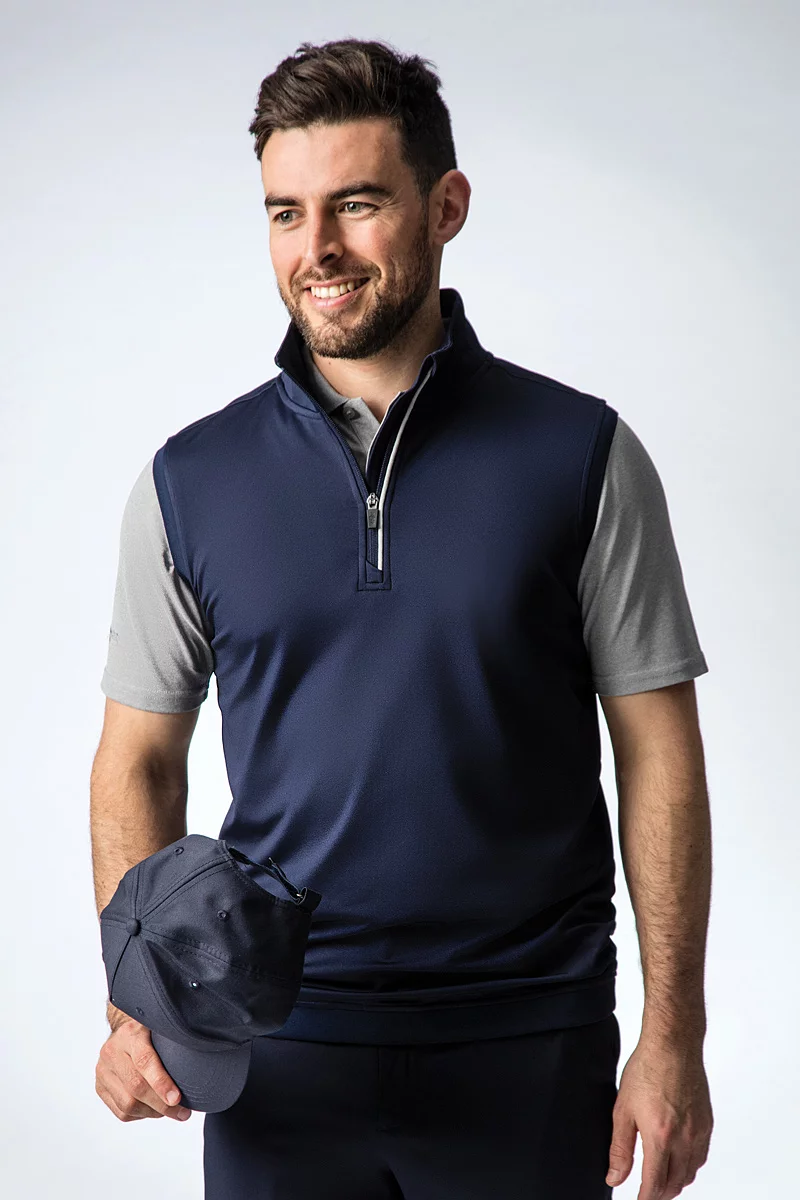 Mens Quarter Zip Contrast Rib Sleeveless Performance Midweight Golf Midlayer Sale