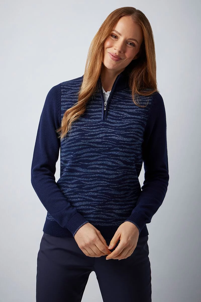Ladies Quarter Zip Animal Pattern Touch of Cashmere Midweight Golf Sweater Sale
