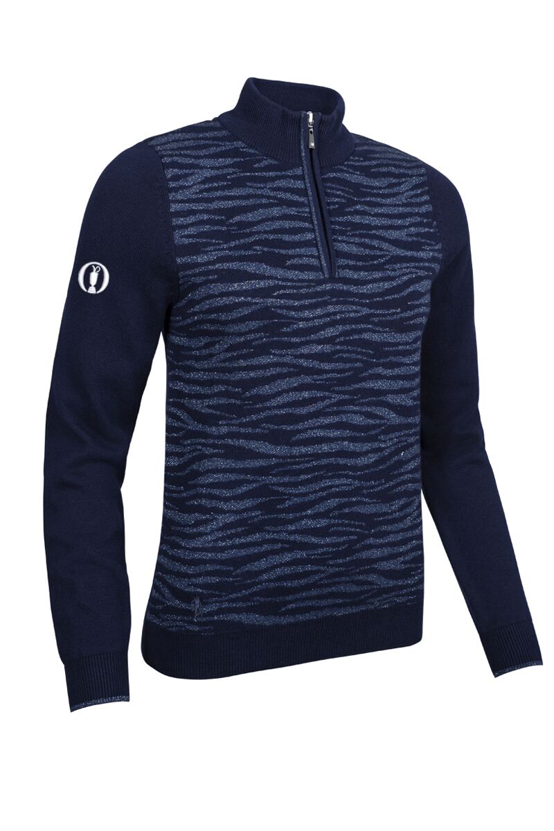 The Open Ladies Quarter Zip Animal Pattern Touch of Cashmere Midweight Golf Sweater The Open Ladies Quarter Zip Animal Pattern Touch of Cashmere Midweight Golf Sweater